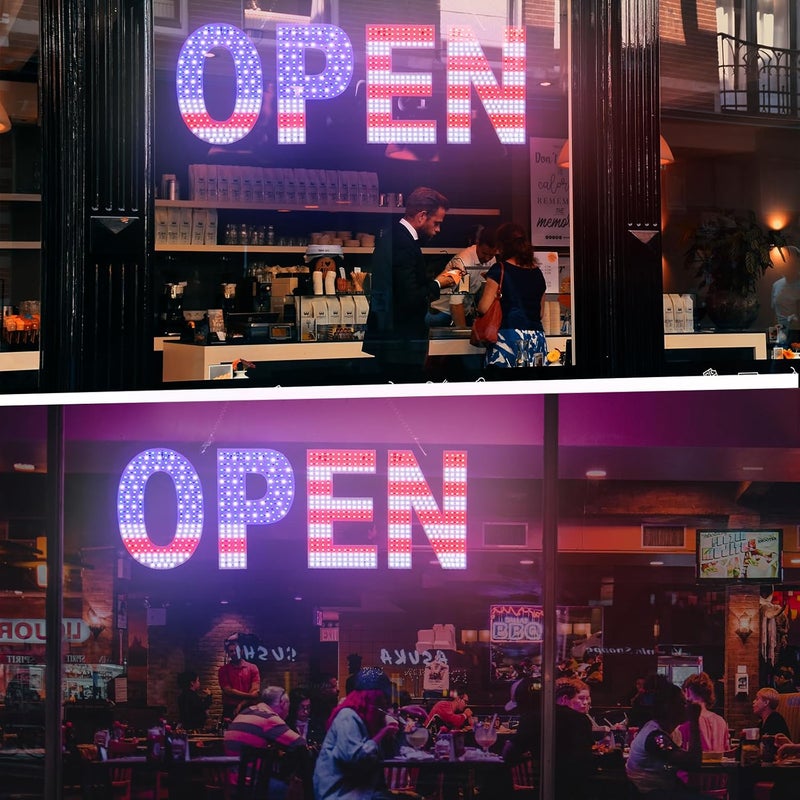 Thirdpolite LED Open Signs for Business, 30"L x 10"W Inch Large Led Open Sign with 3 Scene Modes, Ultra Bright Adjustable Light Up Open Sign Led for Storefront Window Glass Door Shop Store Bar Salon Cafes Restaurant (US Flag Design) - Image 4